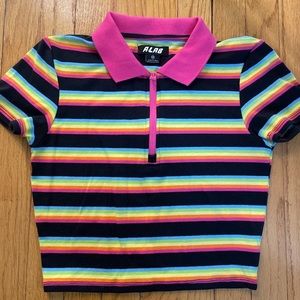 A.LAB cropped rainbow tee
Cotton/spandex so it has nice stretch 
Like-new
Medium
